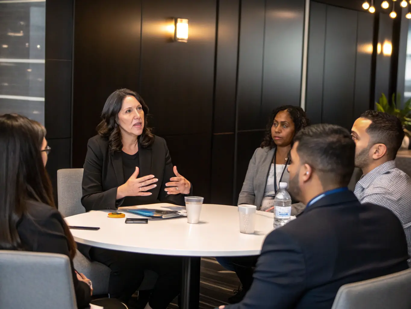 A South African woman entrepreneur networking at a business event, demonstrating strong interpersonal skills and building valuable connections.